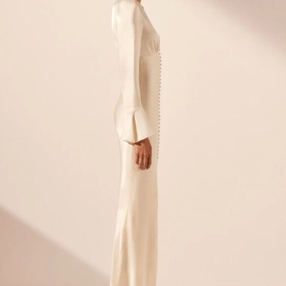 Shona Joy La Lune Frill Cuff Bias Midi Dress in Cream - Size 6 - Picture 4 of 11